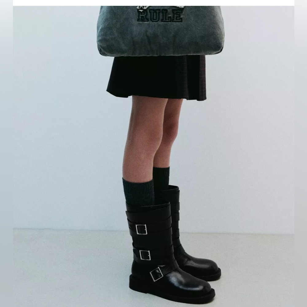 Zara Kids Motto Buckle Boots NWOT